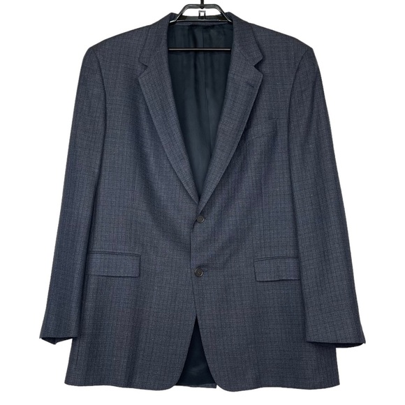 Hart Schaffner Marx Blazer Mens‎ 46L Long Blue Grey Plaid Tweed Comfort Lined - Picture 1 of 13